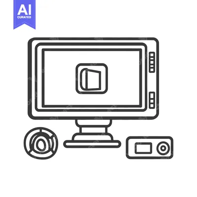 Premium design asset: Digital screen and controls with a video camera setup is shown