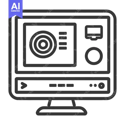 Aset premium populer: A detailed black and white illustration of a computer monitor
