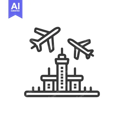 Premium design asset: Airport Control Tower with Airplanes Icon, Minimalist Line Art Design