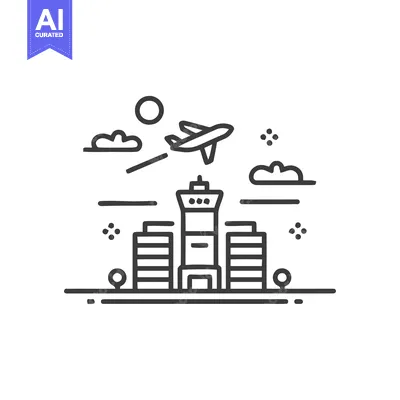 Aset premium populer: Airport Icon: Airplane Taking Off from City with Control Tower and Bui