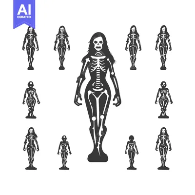 Aset desain premium: Multiple female skeletons in various poses