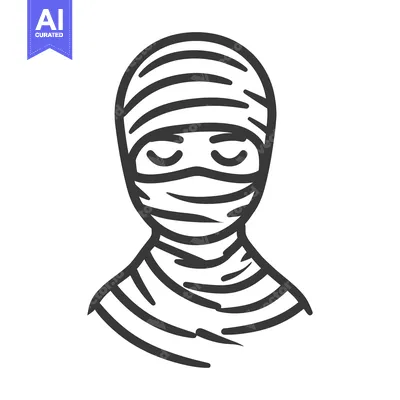 Aset desain premium: A simple black and white line drawing of a mummy