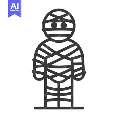 Aset premium populer: A cartoon mummy character illustration with black lines and white back