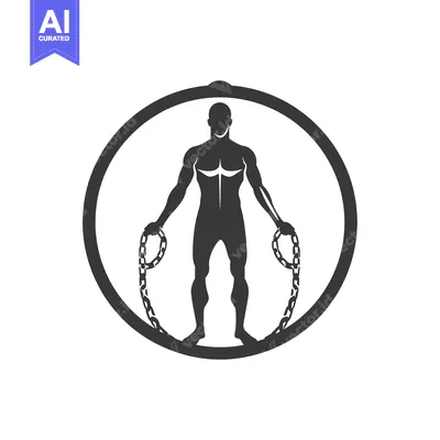 Aset desain premium: Muscular Man Holding Chains Within a Circle