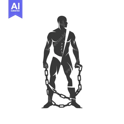 Aset desain premium: Muscular Man in Chains, Silhouette Illustration