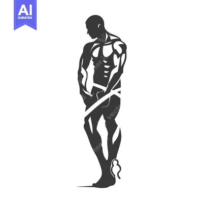 Aset desain premium: Muscular Man Silhouette Standing With Defined Muscles