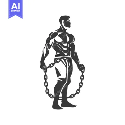 Aset desain premium: Muscular man with chains around his waist and ankles