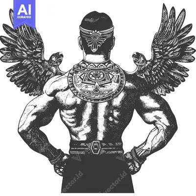 Aset premium populer: Muscular Man with Eagle Wings and Aztec Jewelry