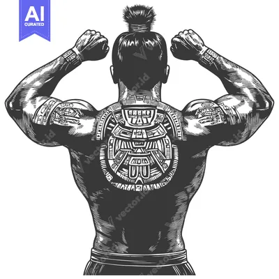 Aset premium populer: Muscular Man with Intricate Tattoos on His Back