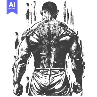 Muscular Man with Tribal Tattoo on Back, Facing Away from Viewer