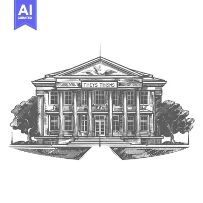 Aset desain premium: An architectural drawing depicting a classical style building with tre