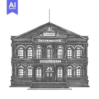 Aset premium populer: A Detailed Illustration Depicting a Formal Two Story Building Facade