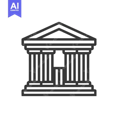 Aset desain premium: Minimalist Greek Temple Icon, Bold Lines, Architectural Symbolism, Iso