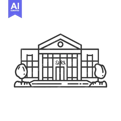 Aset premium populer: Outline drawing depicting a formal building with architectural symmetr