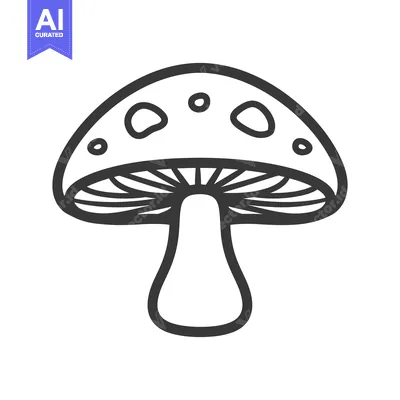 Aset premium populer: An illustration depicts a single mushroom in black outline form