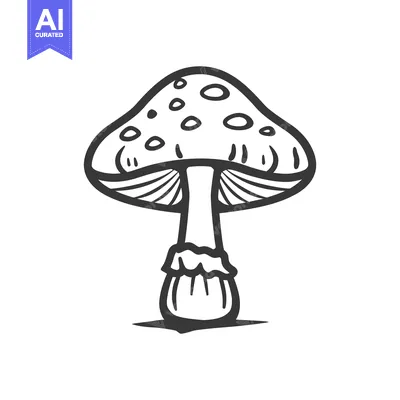 Aset premium populer: A simple black and white illustration of a mushroom