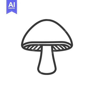 Aset premium populer: A black outlined drawing of a singular mushroom on white background
