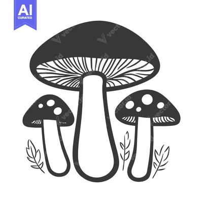 Popular premium asset: Three mushrooms with leaves depicted in a simple black and white style
