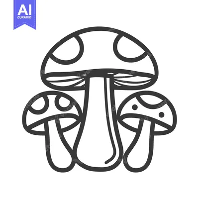 Aset premium populer: Three outline mushrooms with spots drawn in black and white