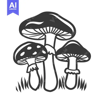 Premium design asset: Three distinct mushrooms growing from the grass illustration design
