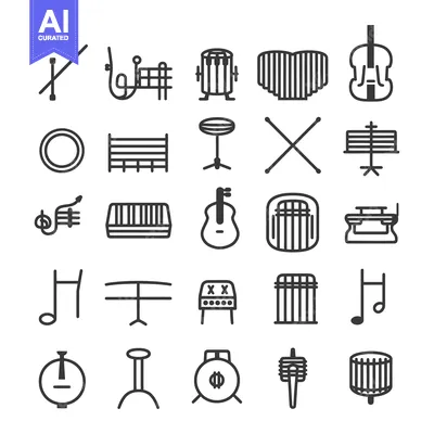 Musical Instrument and Equipment Line Icons Set