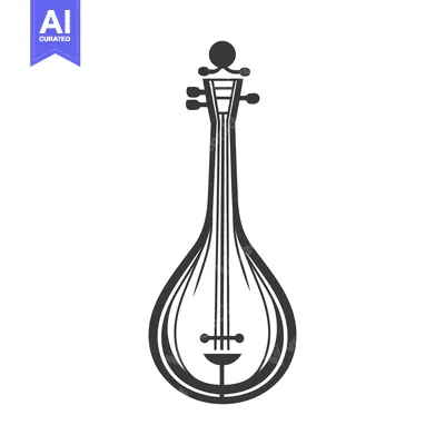 Aset desain premium: An illustrated black and white image of a stringed musical instrument