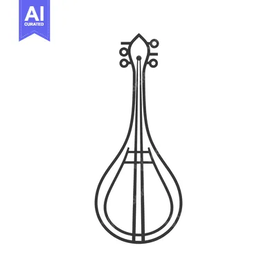 Premium design asset: Simple black and white line illustration of a plucked stringed instrum