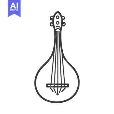 Aset premium populer: Simple black and white outline of a plucked string instrument