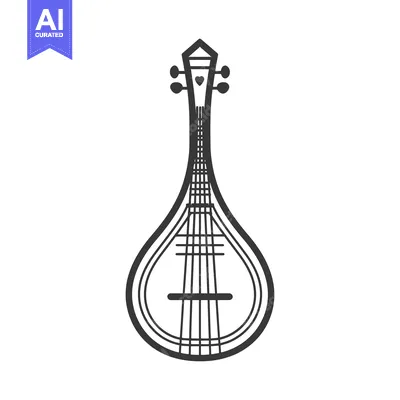 Aset desain premium: A black and white illustration shows a stringed musical instrument