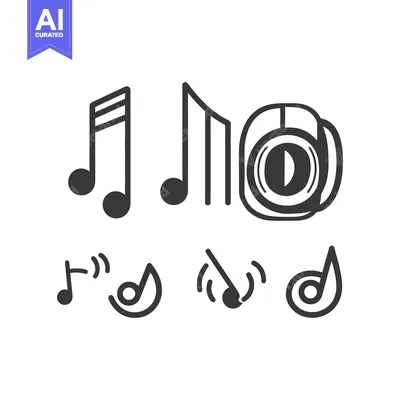 Aset desain premium: Simple black and white musical notes and headphones are displayed