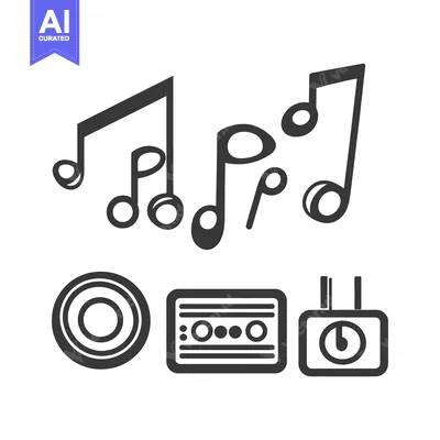 Aset premium populer: Various musical elements and audio components are presented on white