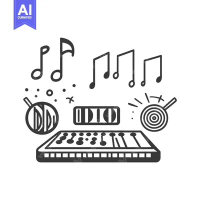 Premium design asset: An illustrated black and white musical instrument composition