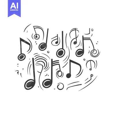 Aset premium populer: A cluster of drawn musical notes and decorative surrounding lines