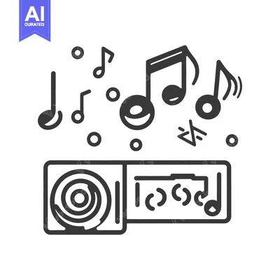Aset desain premium: A simple illustration depicting a record player playing music notes