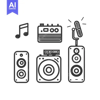 Aset desain premium: Musical equipment instruments microphone and audio speaker equipment v