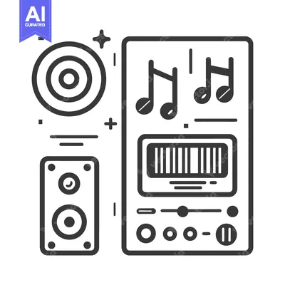 Aset desain premium: A minimalist monochrome depiction of music equipment and components