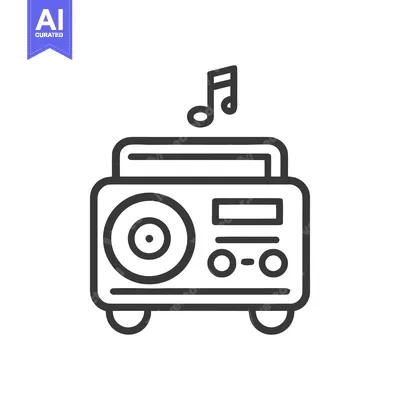 Aset premium populer: Retro Radio Icon with Musical Note, Minimalist Line Art Design