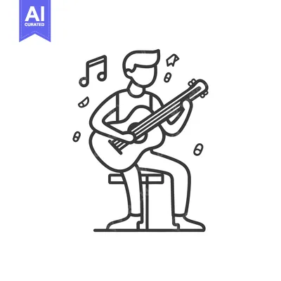 Aset desain premium: A person is playing acoustic guitar while seated on a stool