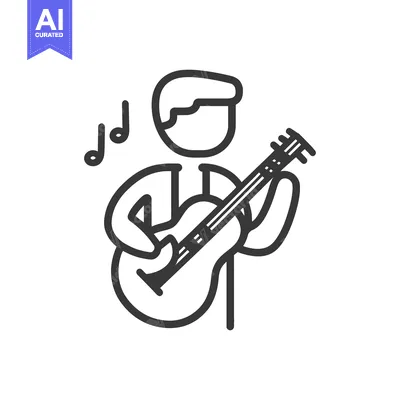 Popular premium asset: An outlined figure playing a guitar with musical notes nearby