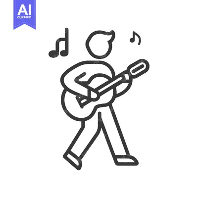Aset desain premium: A simple black and white illustration of a guitar playing person