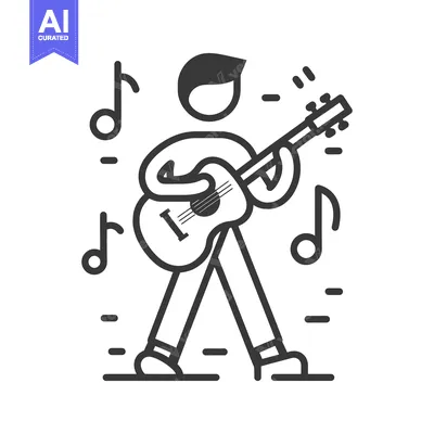 Aset premium populer: Simple black line drawing of person playing acoustic guitar music