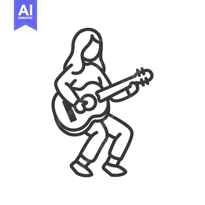 Aset desain premium: A person depicted playing a guitar in a simple line drawing