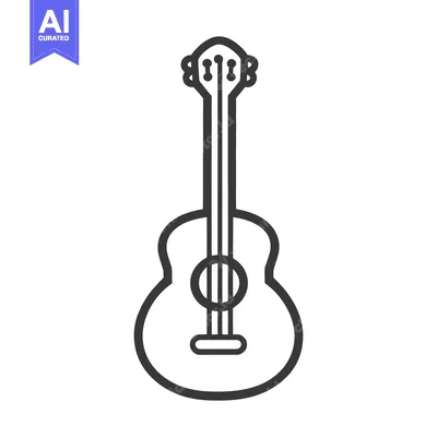 Aset premium populer: A simple black line drawing of an acoustic guitar instrument