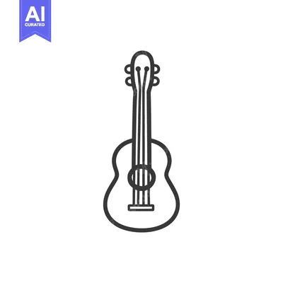 Aset premium populer: A line drawing illustrating a four string acoustic ukulele instrument