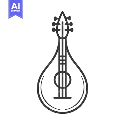Detailed outline of a mandolin musical instrument in simple form