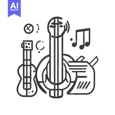 Aset desain premium: Simple illustration showing musical instruments and some musical notes