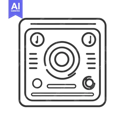 Aset desain premium: A square audio equipment icon with musical and volume controls