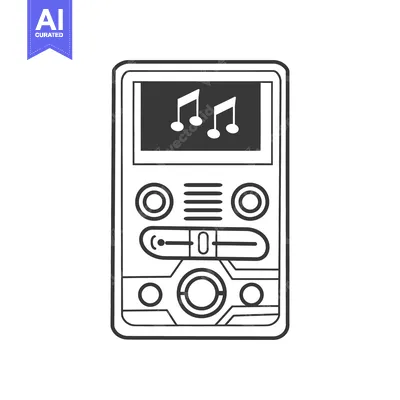 Aset premium populer: A simple grayscale illustration of a portable music player