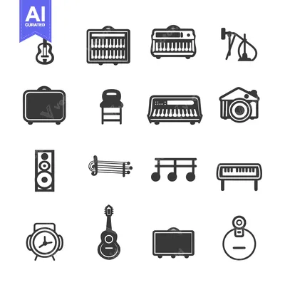Aset desain premium: Music Studio Equipment and Instruments Icons