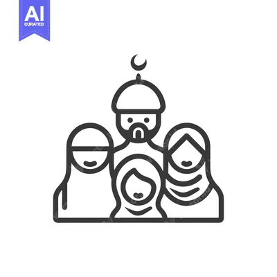 Aset premium populer: Muslim Family with Crescent Moon and Mosque Dome Symbol